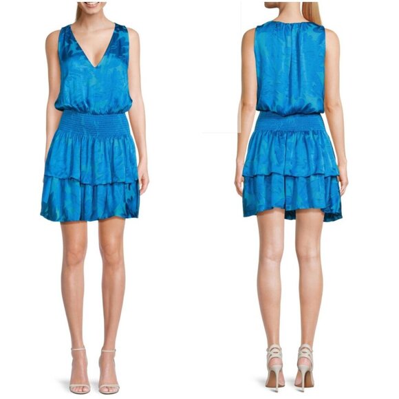 NWT Ramy Brook Blue Dawson Floral Blouson Mini Dress $485 - Picture 1 of 14